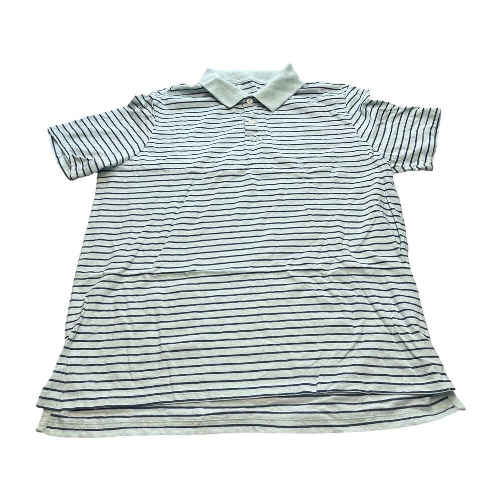 St John's Bay Polo Shirt Men's Large Green Navy Striped Cotton Golf Performance - Picture 1 of 6